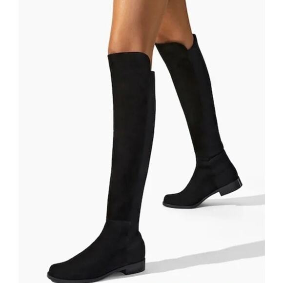 Stuart Weitzman 5050 Over The Knee Boots Suede Leather Block Heel Flat Black - Picture 2 of 14
